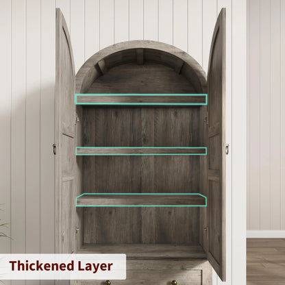 72" Tall Arched Kitchen Pantry Cabinet,Farmhouse Wood Pantry Storage Cabinet with 2 Large Drawers,Glass Door,Freestanding Versatile Pantry Cabinets Kitchens Storage Cabinets for Dining,Living Room