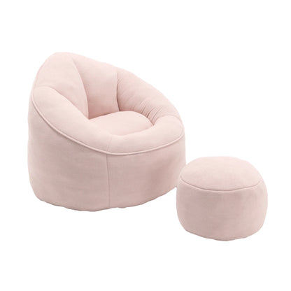 MOONMISS Microfiber Upholstered High Pressure Foam Round Lazy Bean Bag Sofa Chair with Ottoman-Gray