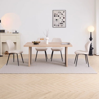 5pcs Rectangle Dining Table Chairs Set for 4, 63" Farmhouse Wood Kitchen Table with 4 Upholstered Mid Century Modern Boucle Chairs for Dinner, Living Dining Room, Apartment, Beige