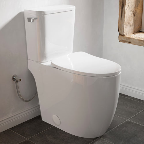 Los Flexi 21" Extra Tall Toilet for Seniors, ADA Compliant Two-Piece Skirted Toilet with Cyclone Flush, Elongated Bowl, Soft-Close Seat, Chrome Lever, 1.28 GPF, 12" Rough-In