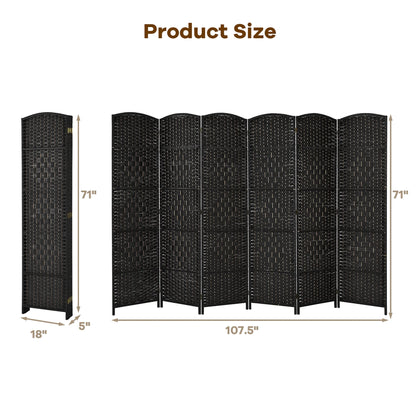 Costway 6-Panel Room Divider 6Ft Weave Fiber Folding Privacy Screen Brown