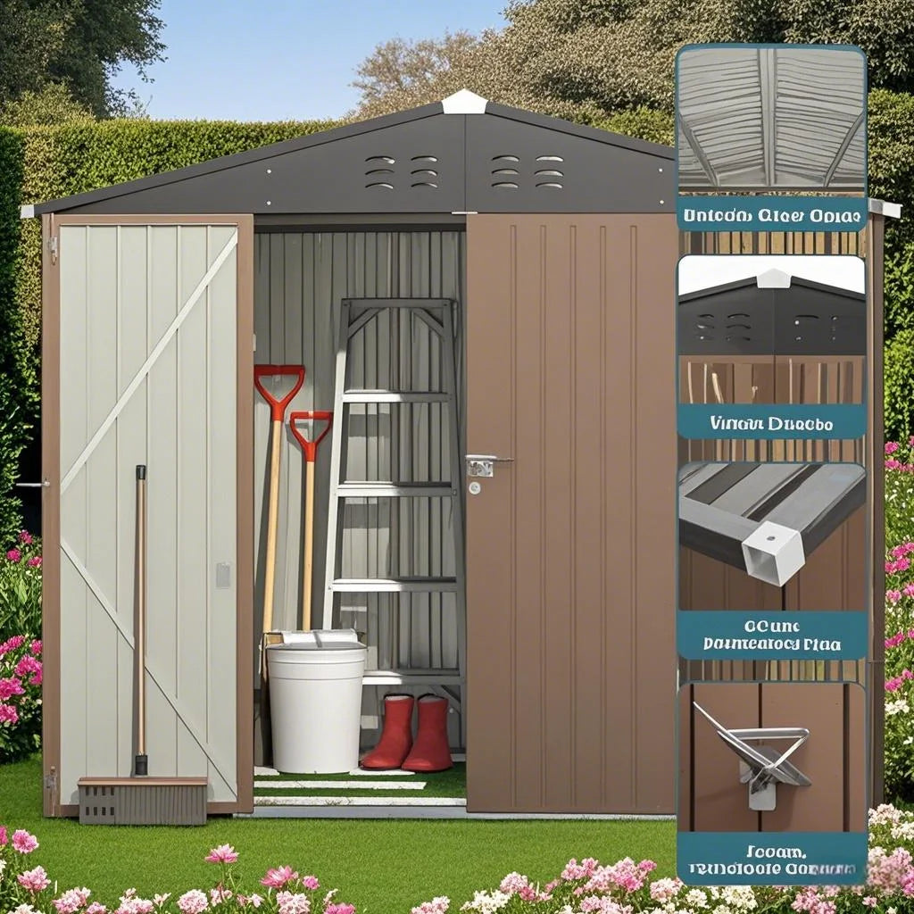 8x6 ft Outdoor Storage Shed on Sale, Sheds & Outdoor Storage with Lockable Doors, Metal Garden Shed by Durable Galvanized Steel for Patio, Lawn - Dark Gray