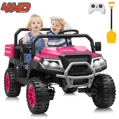 Joyracer 4WD 24 Volt Ride on Toys UTV with 2 Seater & Remote Control, Kids Electric Golf Cart w/ 4x200W Power Motors, Tiltable Trailer & Shovel, 4 Wheels Spring Suspension, Bluetooth USB Music, Black