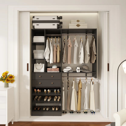 iSunirm 5FT Closet System with Drawers,5FT Closet System with Drawers, 60" Closet Organizer System with 2 Hanging Shelving Perfect Storage Solution for Organizing Your Closet