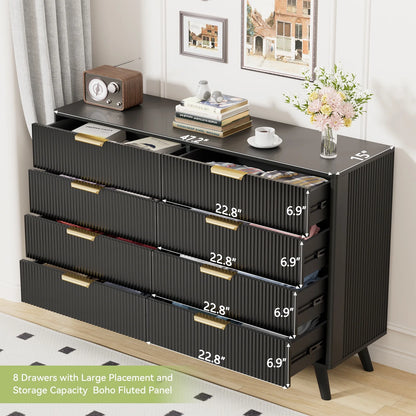 Planntonneo Boho Fluted 6 Drawer Dresser, Wooden Chests for Bedroom