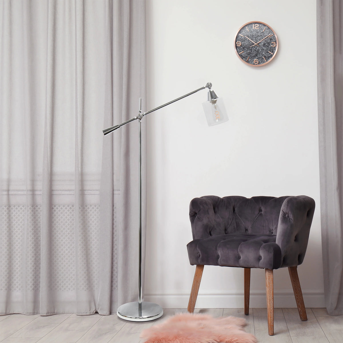 Lalia Home Swing Arm Floor Lamp with Clear Glass Cylindrical Shade, Black Matte