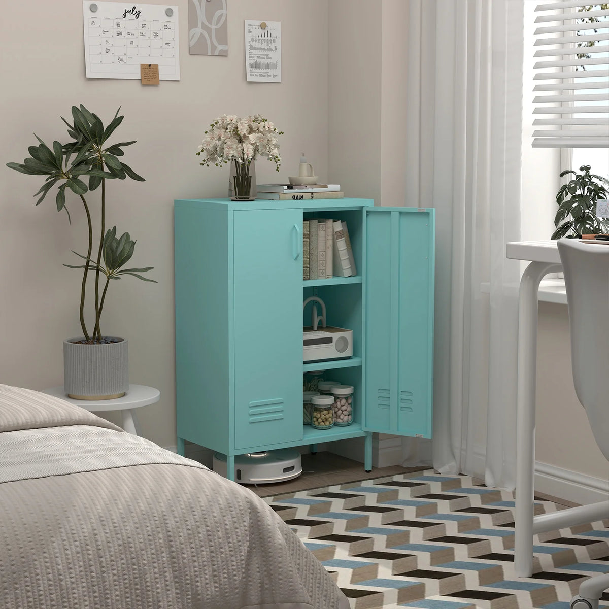Marcree Green Metal Cabinet,2 Door Accent Cabinet,Metal Locker Cabinet with Legs,Sideboard Cabinet with Adjustable Shelves,Locker Storage Cabinet for Living Room,Entryway