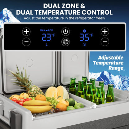 12 Volt Refrigerator, Electric Cooler, Portable Freezer, 12V Fridge -4℉~68℉, 12V Cooler with Wheels & 2 Baskets for Travel, Truck, Boat, Camping