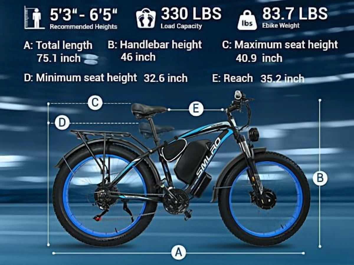 3000W Peak Dual Motor Ebike, 52V 30AH Battery Electric Bike for Adults, 7-Speed 40MPH AWD Ebike Mountain Snow E-Bike with 26" x 4.0 Fat Tire MTB Hydraulic Disc Brake  for Off-Road Snow