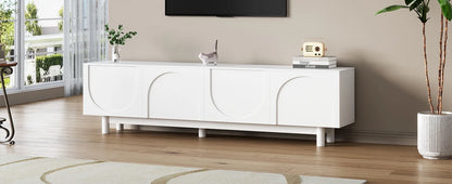 71" Graceful TV Stand with Arch Cabinets�?�?Minimalist Media Console for 78" TVs, White Entertainment Center with Solid Wood Legs & Adjustable Shelves