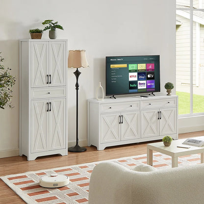 TrumanPick 61"H Large Buffet Sideboard Cabinet, TV Cabinet, Kitchen Pantry for Dining Room, Living Room, 61.3''L x 15''W x 29.8''H, White/Walnut