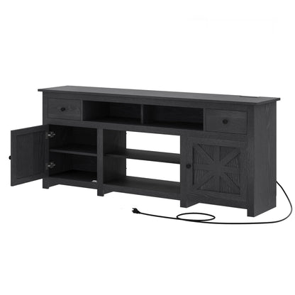 Dextrus Country-style Media Console, TV Cabinet with Built-in Power Socket for Screens up to 80'', Television Stand with Adjustable Divider & Drawer Storage, Vintage TV Unit for Lounge, White