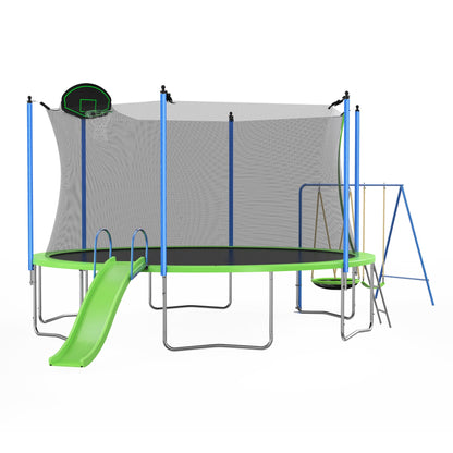 12FT Trampoline with Slide and Swings, Large Outdoor Backyard Trampoline with Basketball Hoop and Ladder for Kids and Adults