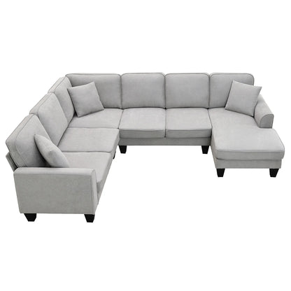 Harper & Bright Designs Modular Sectional Sofa with Ottoman Couch L Shape Corner Sofa Sets 7 Seats Fabric Couch for Living Room, Black, 112 * 87 inch
