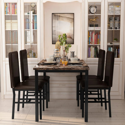 AWQM Dining Table Set of 4, Faux Marble 5 Piece Dining Room Table Set with PU Leather Chairs, Rectangular Kitchen Table Set for Apartment, Dining, White