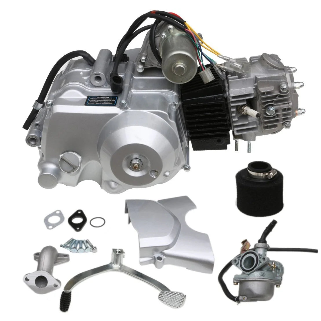 125cc Semi Auto Engine Motor 3 Speed + Reverse Electric Start w/Wiring Harness + Battery+ Exhaust+ Complete Kit for ATV Quad Buggy Go Kart Four Wheelers Taotao Coolster 50cc 70cc 90cc 110cc
