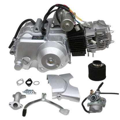 125cc Semi Auto Engine Motor 3 Speed + Reverse Electric Start w/Wiring Harness + Battery+ Exhaust+ Complete Kit for ATV Quad Buggy Go Kart Four Wheelers Taotao Coolster 50cc 70cc 90cc 110cc