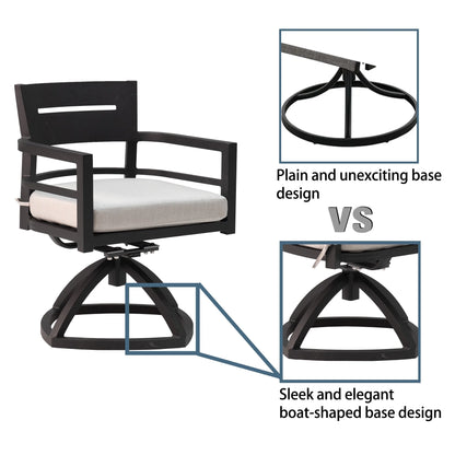 Outdoor Patio K/D Aluminum Stationary Dining Chairs 2PCS with Outdoor-grade Sunbrella Fabric Cushions, Branch-Like Backrest ,FSC-Certified Wood Armrests, Bourbon Brown