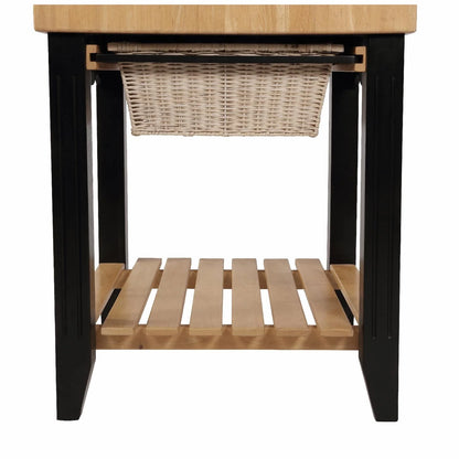 Kolton Square Kitchen Island, Black and Natural with Butcher Block Top