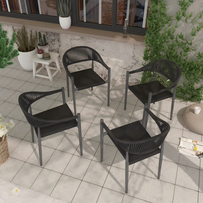 Vmopu New Set of 4 Gray Outdoor  Stackable Dining Chair, PE Rattan for Bistro Restaurant Garden