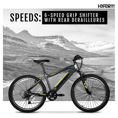 Hyper Bicycles 26" 36V Electric Mountain Bike for Adults, Pedal-Assist, 250W E-Bike Motor, Black