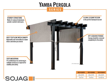 Sojag Outdoor 10' x 10' Yamba Pergola Square Shaped Gazebo, Dark Grey