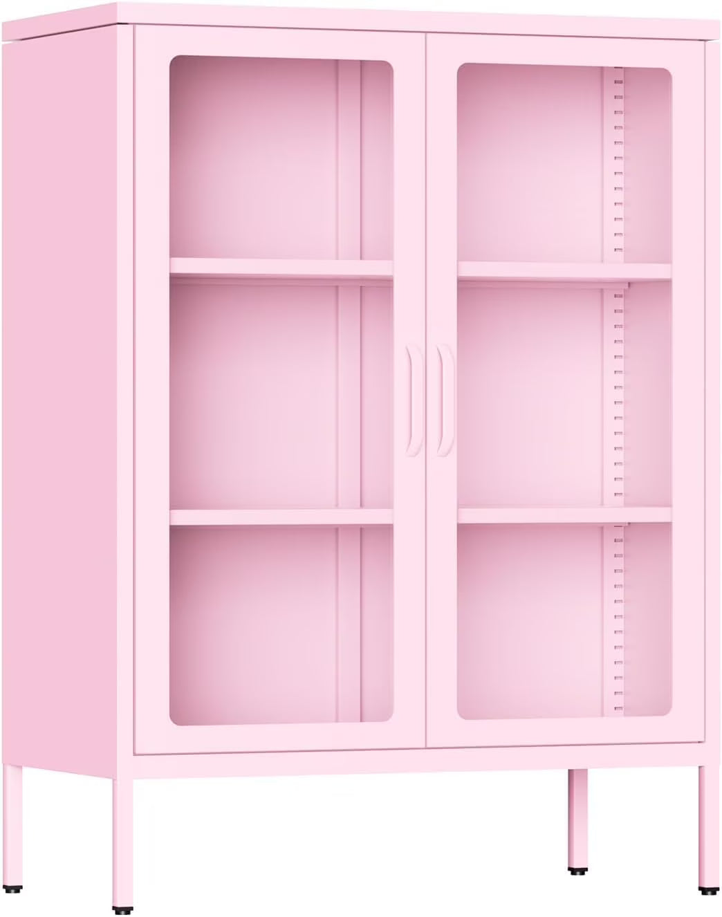 SUNCROWN Metal Storage Cabinet, Curio Display Cabinet with 2 Glass Display Door and 4 Shelves, Side Storage Organize, Modern Bookshelf Cabinet for livingroom, Bedroom, Kitchen, Black