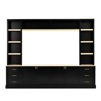 Euroco 102.3"W Farmhouse 4-Piece Entertainment Center Wall Unit with Adjustable Shelf, Modern Large TV Stand with Bookshelves
