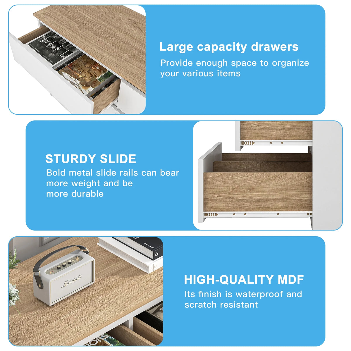 Kadyn White Chest of Drawer, 6 Double Drawer Dresser for Bedroom, Modern Storage Cabinet for Living Room, Dresser