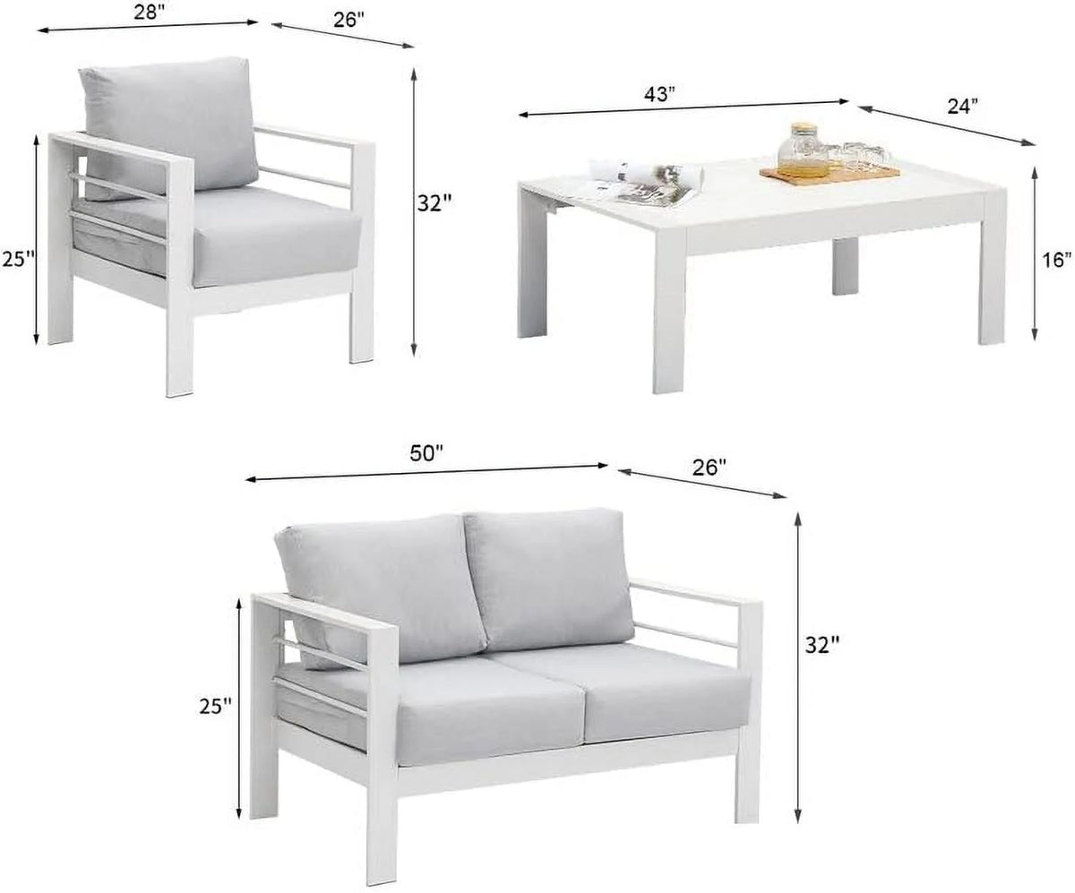 CozyHom 5 Pcs Outdoor Patio Aluminum Furniture Sofa Sets, Outside Patio Conversation Couch Sets With Table&Cushions for Garden Porch, Gray