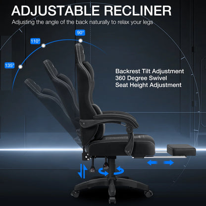 Hoffree Gaming Chair with Massage Fabric Office Chair with footrest for Adults, Ergonomic Gamer Chair with Headrest and Lumbar Support for Office Gaming, 440 LBS
