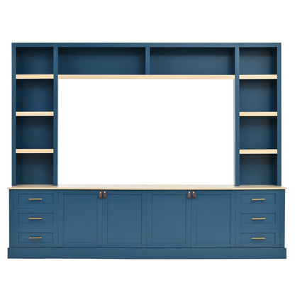 Euroco 102.3"W Farmhouse 4-Piece Entertainment Center Wall Unit with Adjustable Shelf, Modern Large TV Stand with Bookshelves