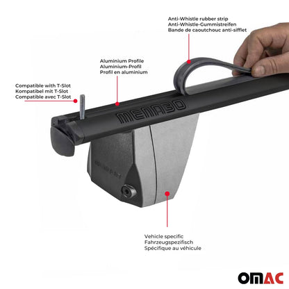 OMAC Fix Point Roof Racks Cross Bars for Tesla Model S 2012-2017 Black 2 Pcs Anti-Theft for Travel Kayak Canoe Surf Ski Snowboard Camping