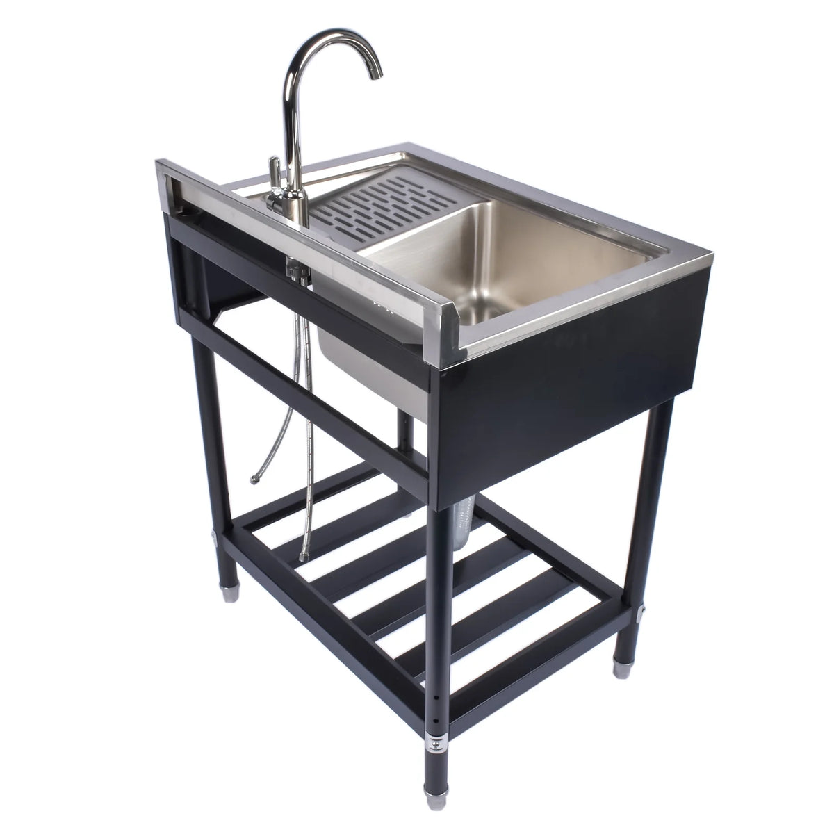 23.8'' Stainless Steel Sink Laundry Tub, Free Standing Laundry Sink with Washboard, Commercial Utility Tub with Cold & Hot Water Faucet for Garage Laundry Room Kitchen