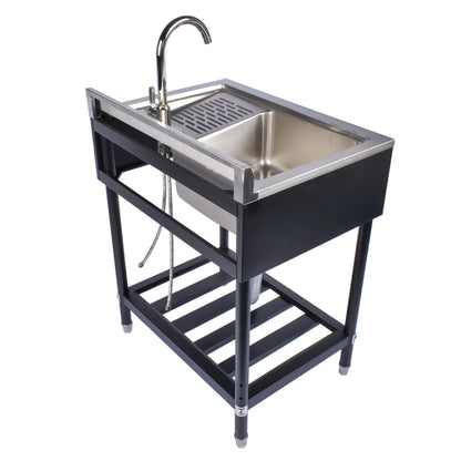 23.8'' Stainless Steel Sink Laundry Tub, Free Standing Laundry Sink with Washboard, Commercial Utility Tub with Cold & Hot Water Faucet for Garage Laundry Room Kitchen