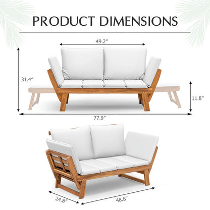 Homall Outdoor Sofa Patio Acacia Wood Daybed with Adjustable Armrests, Gray