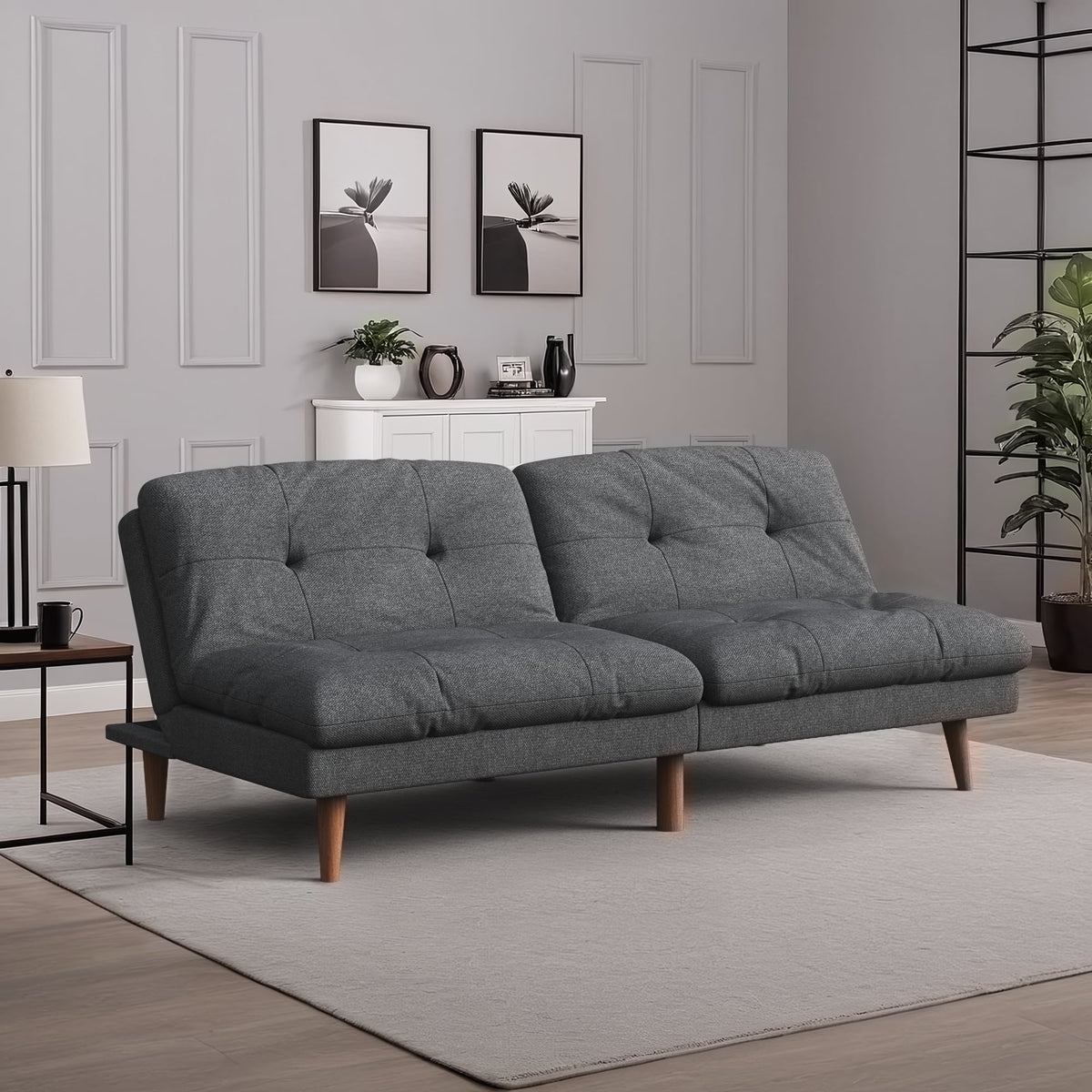Homall Futon sofa, Two Seat Adjustable Sofa, Corduroy Fabric, Upholstered Sofa, Sofa Changeable into Bed, Leisure Reading and Games, Green