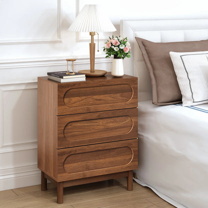 MIYZEAL Modern Wood Chest of 3 Drawers Bedroom Dresser, Wide Storage Cabinet & Contemporary Nightstand for Adults Walnut Finish Bedside Furniture