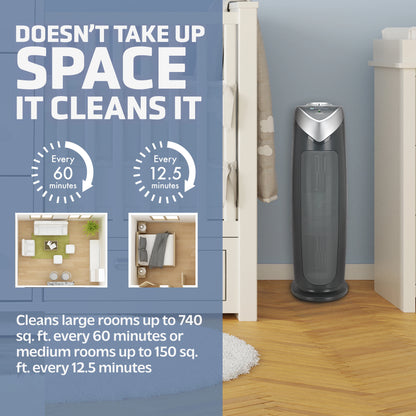 GermGuardian 743 Sq. ft. Tower Air Purifier with HEPA Pure Filter, Gray, AC4820