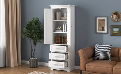 Bellemave White Tall Storage Cabinet with Adjustable Shelf Bathroom Cabinet with 1 Drawer and Storage Rack Large Freestanding Wood Cabinet Storage Organizer Floor Cabinet, White