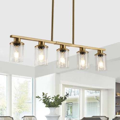 ACE-LIGHTS,Modern Industrial 5-Light Chandelier with Clear Glass Shades(Bulbs Not Included),Hanging Ceiling Light Fixture for Living Room,Dining Room,Kitchen Island(Black)