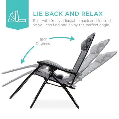 Best Choice Products Set of 2 Zero Gravity Lounge Chair Recliners for Patio, Pool w/ Cup Holder Tray - Gray