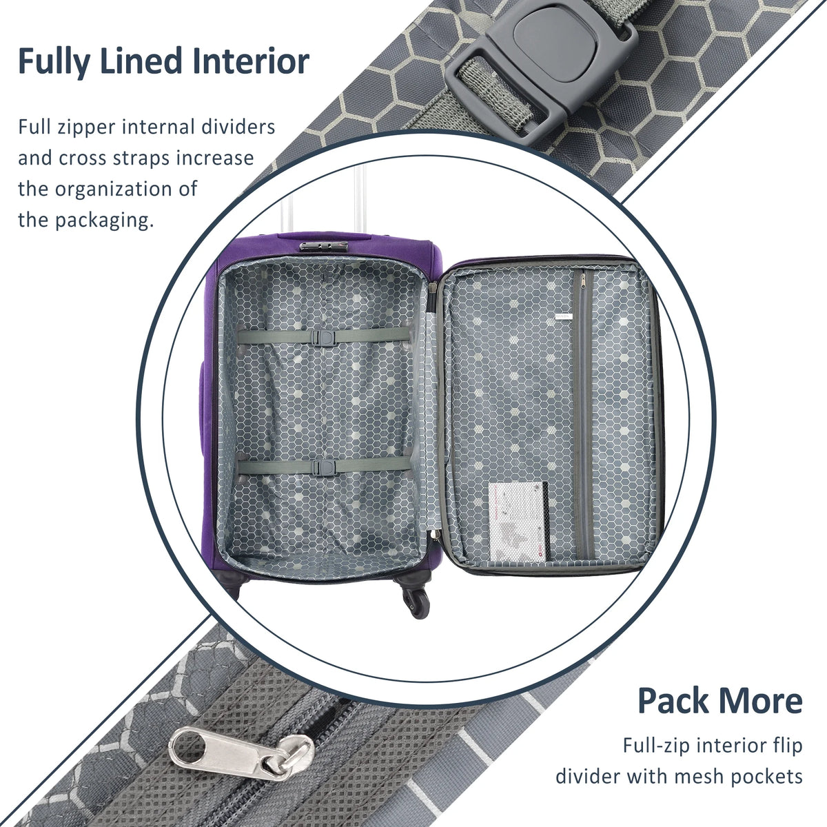 EUROCO 3 Piece Softside Luggage Set,Expandable Suitcase Set with TSA Lock and Spinner Wheels,Lightweight Suitcase for Men Women(20",24",28"),Black
