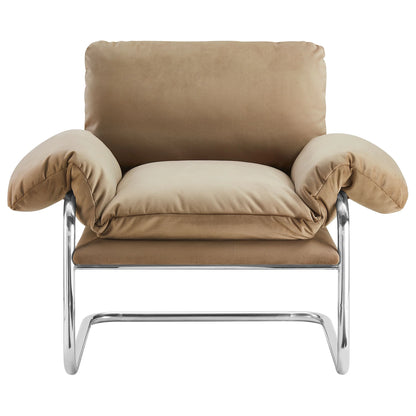 Accent Chair, Brown, Velvet, Living Room Lounge Cafe Lobby Hospitality Restaurant, Modern Contemporary, HB37765