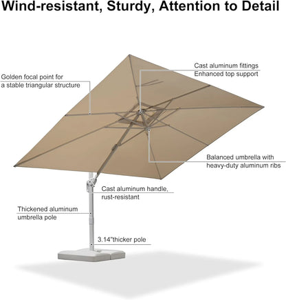 PURPLE LEAF 9 �� 11.5 FT Patio Umbrella White Cantilever Offset Umbrella Rectangle Outdoor Umbrella with 360�� Rotation for Garden Deck Pool, Beige