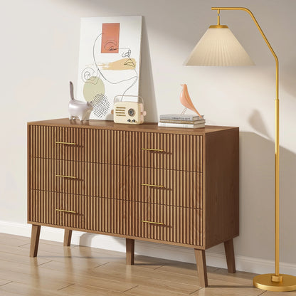 Fluted 6 Drawers Dresser, Wide Modern Chest of Drawers, 6 Drawer Double Dresser