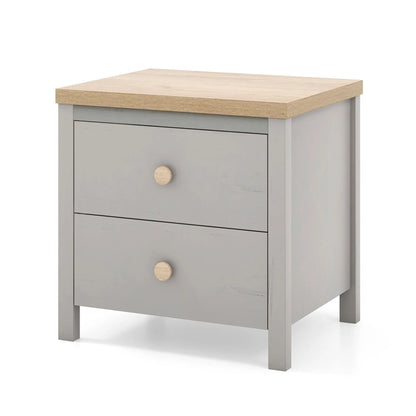 Gymax 2 PCS Nightstand Farmhouse Side End Table w/ Solid Wood Legs & 2 Drawers White