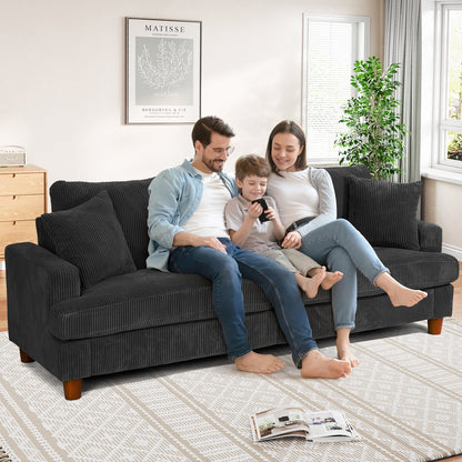 87" Corduroy Sofa,3 Seater Sofa with Extra Deep Seats,Neche Comfy Upholstered Couch for Living Room,2 Pillows,Green