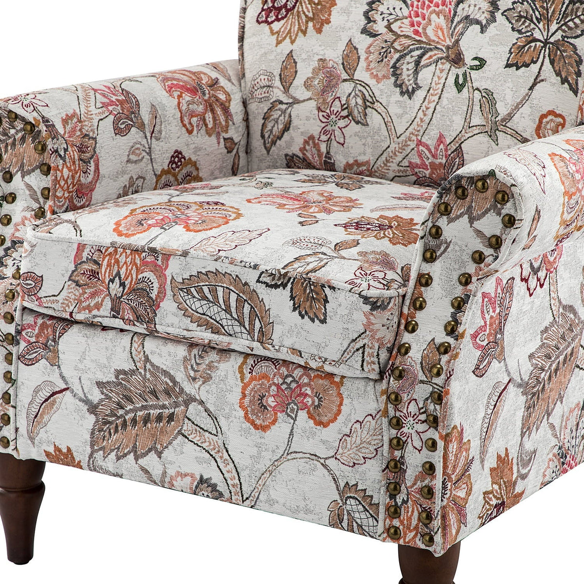 14 Karat Home Wingback Accent Chair Removable Cushion Floral Upholstered Sofa Armchair Couch Wood Legs Nailhead Trim Pink