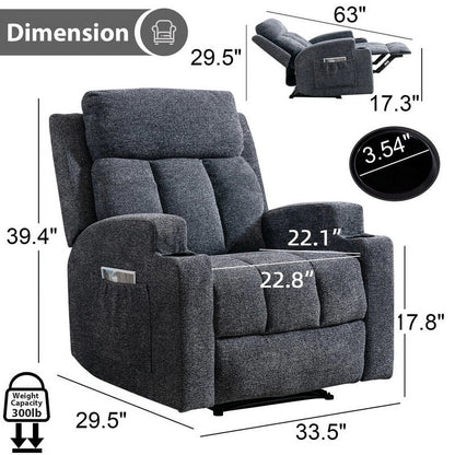 Bonzy Home Heated Manual Massage Recliner with Cup Holder Padded Breathable Fabric Recliner, Home Theater Seating��Navy